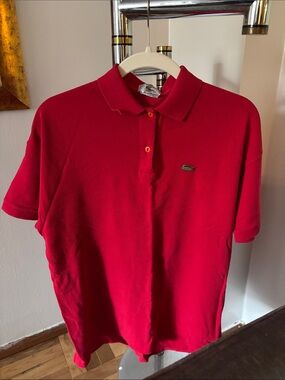 Vintage Lacoste Men's Bright Red Classic Piqué Polo with Alligator